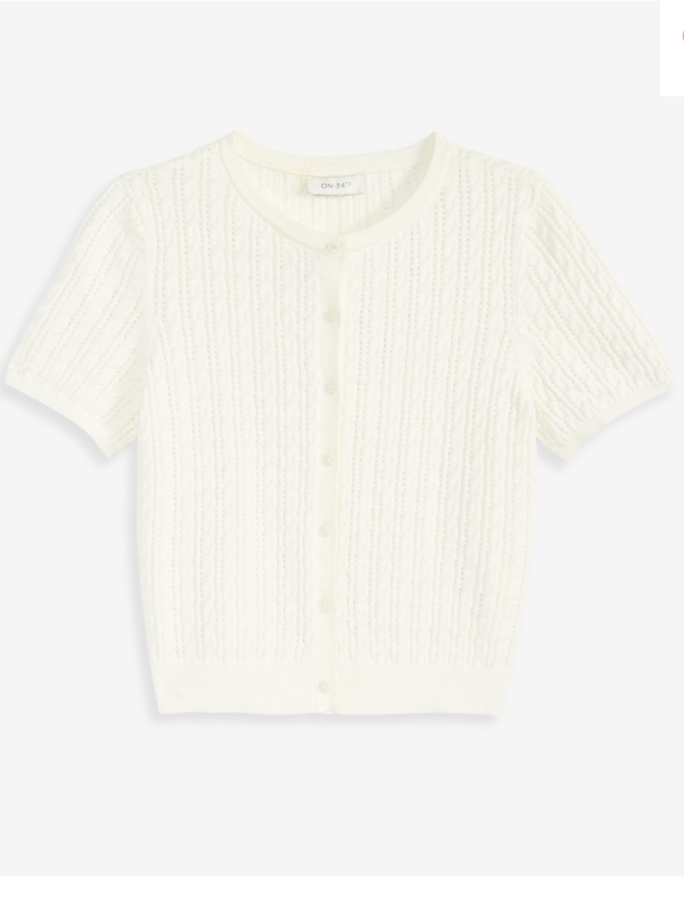 On 34th open Short Sleeve Pointelle Cardigan Sweater - White ivory nwot M - Picture 5 of 7